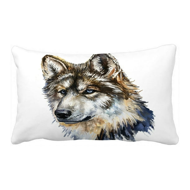 PHFZK Oil Painting Animal Pillow Case, Cool Gray Wolf Pillowcase Throw