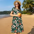 thumbnail image 4 of Picia Lilies Flowers Pattern Women's Short Sleeve Summer Dress Pleated Loose Swing Knee Length Short Sleeve Swing Dresses, 4 of 6