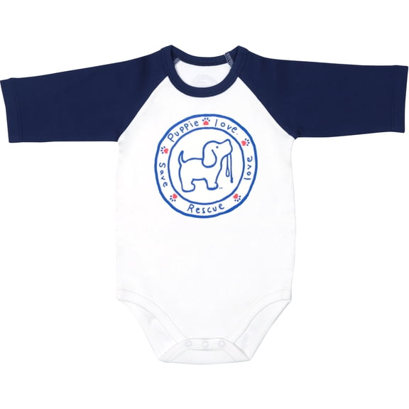 Pavilion Gift Company - Puppie Love - 6-12 Months
3/4 Length Navy Sleeve Onesie