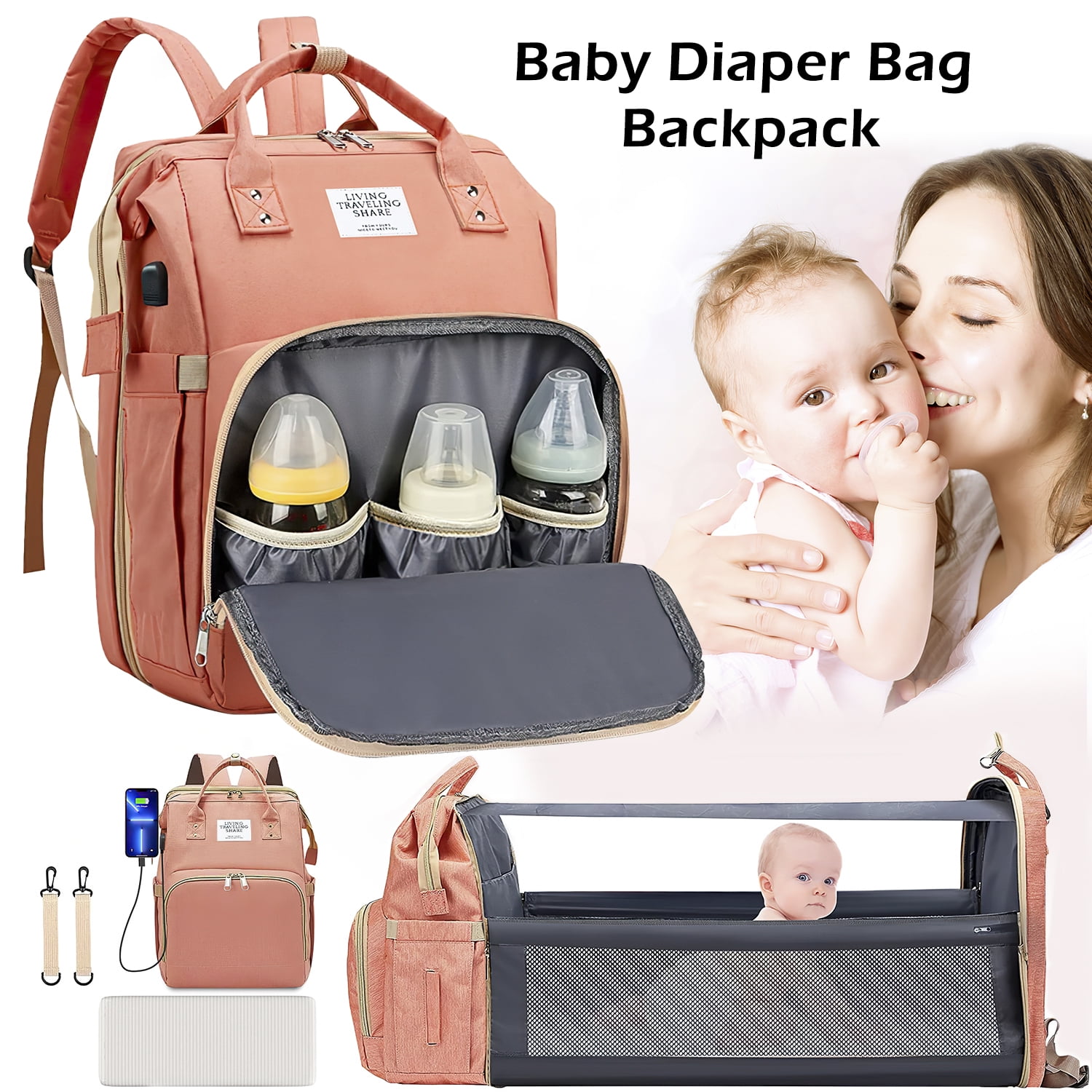 TRANSFREE Diaper Bag Backpack Multifunctional Diaper Bag Baby
