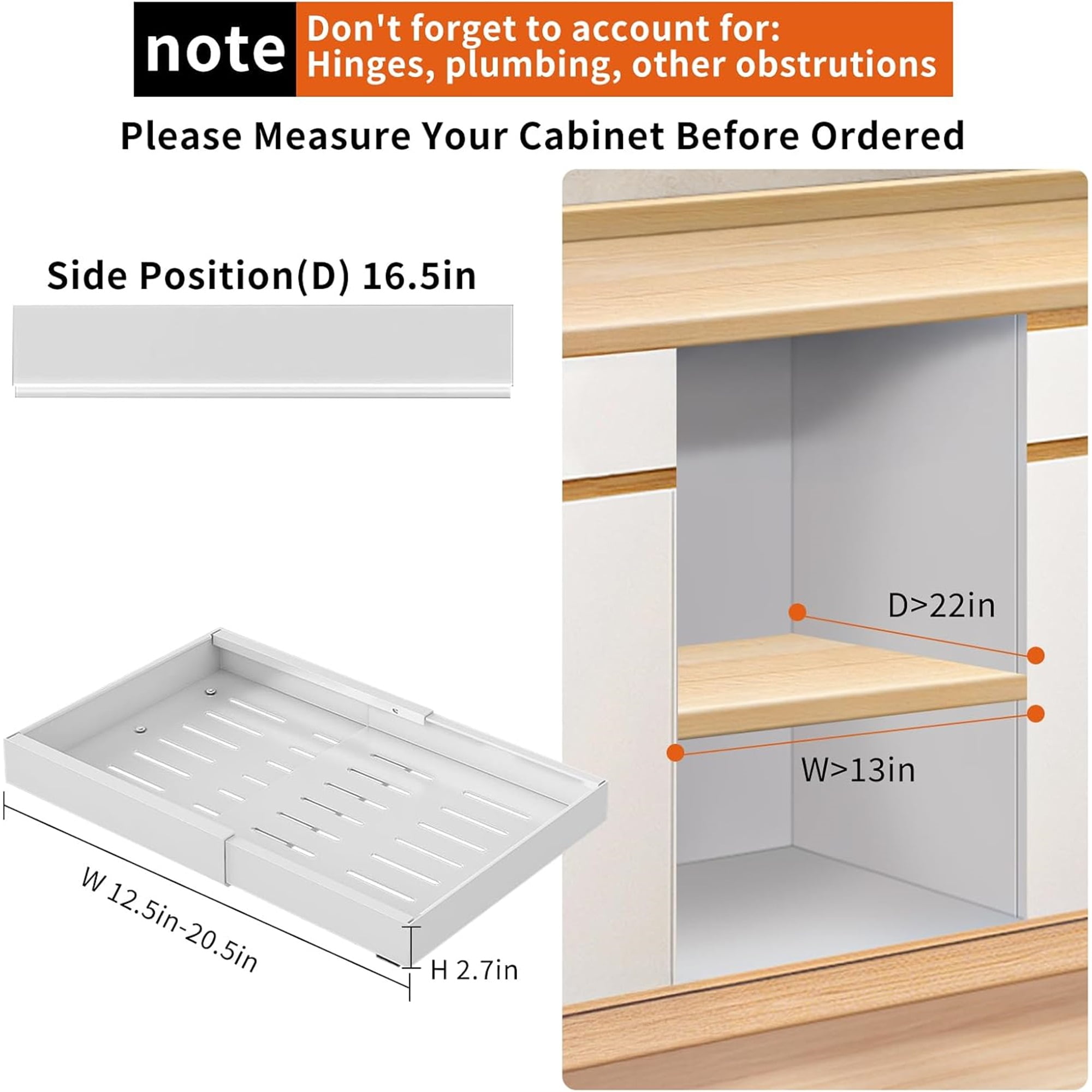 Pull out Cabinet Organizer, Expandable(12.6"-20.5") Pull Out Drawers for Cabinets with Adhesive Nano Film for Pots, Roll out Shelf Storage for Kitchen Base Cabinet Organization,White