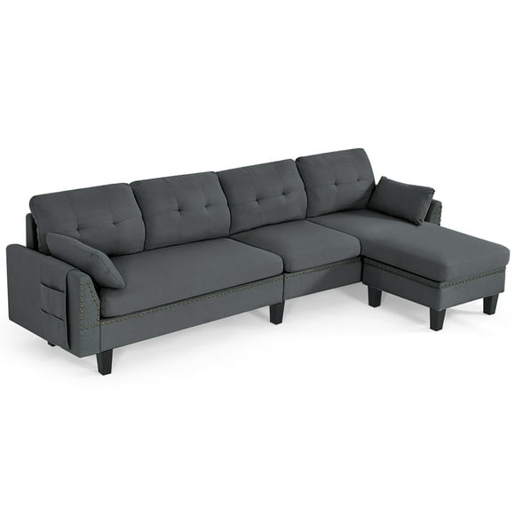 Costway Convertible Sectional Sofa Couch 4-Seat L-Shaped Couch w/Storage Ottoman Grey