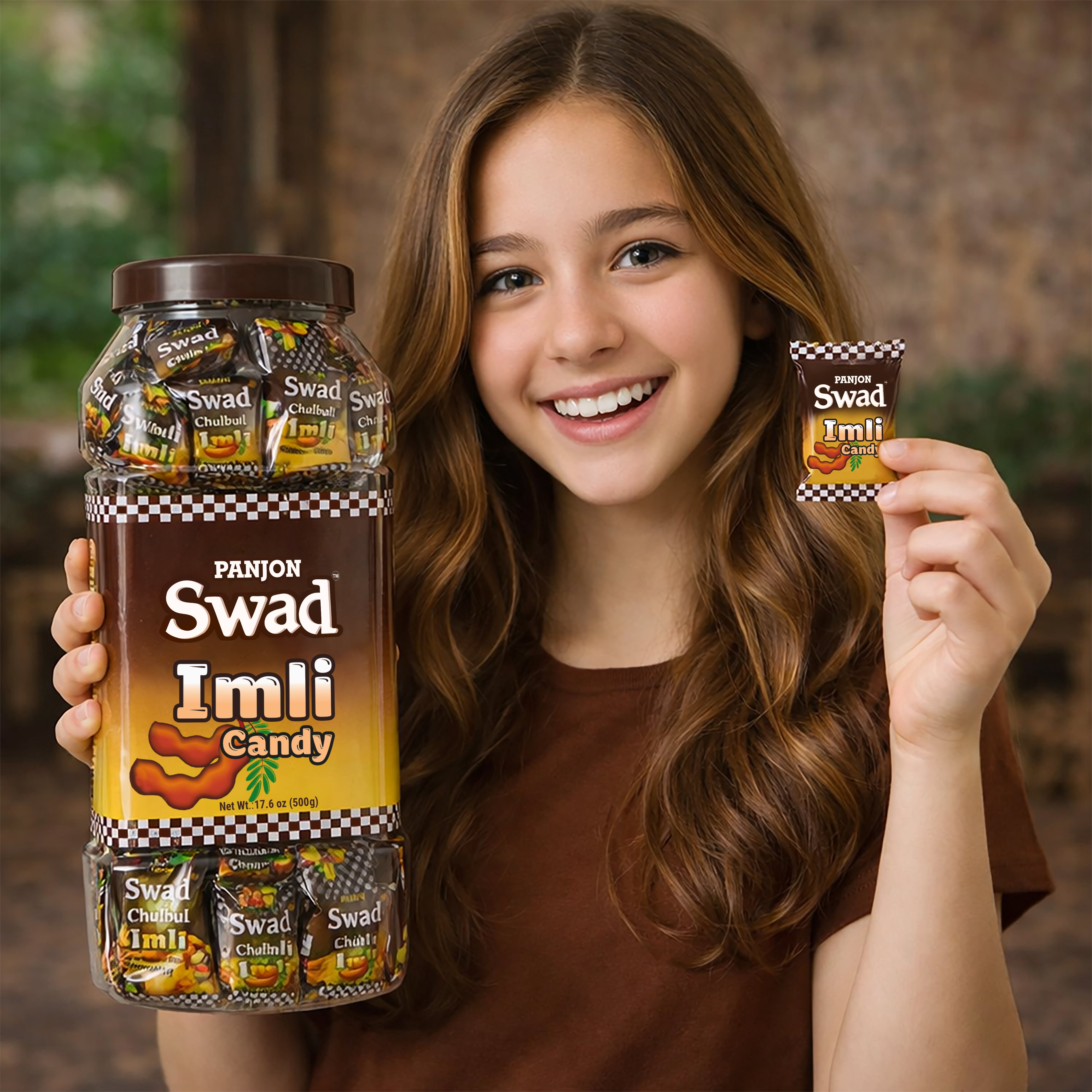 Panjon Swad Imli Candy 500g Jar – Tamarind Flavor Hard Candy | Sweet & Tangy Treat