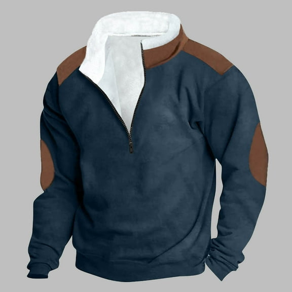 CQONEPT Mens 1/4 Zip Sweatshirts Fleece Lined Hoodies Dressy Casual Pullover Tops Hooded Winter Clothes Navy M