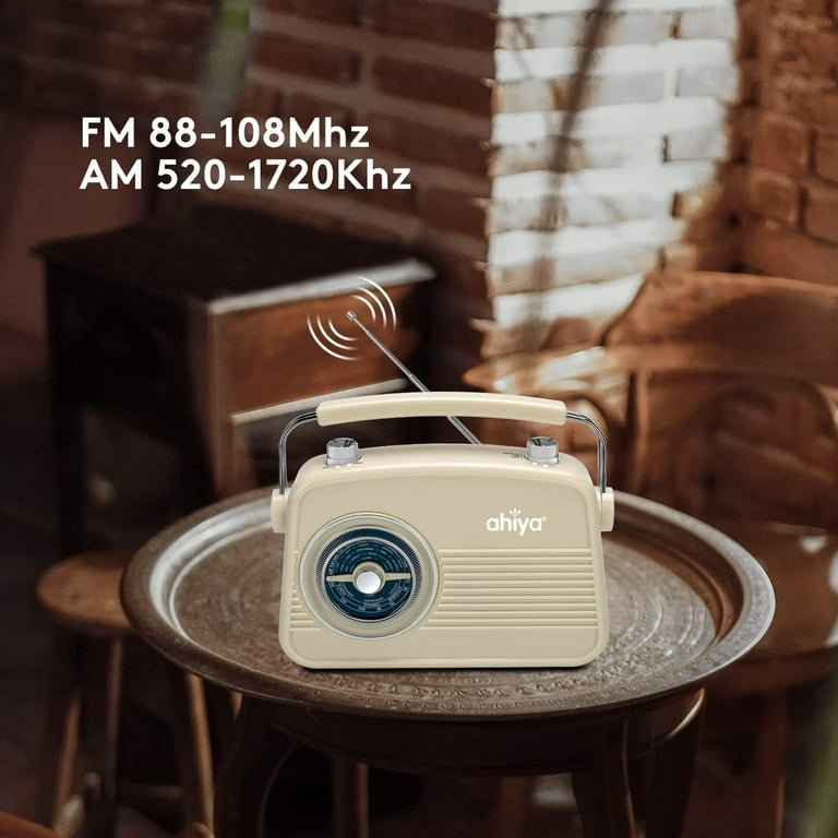 ahiya Radio AM FM Portable Radio Retro Classic Table Top Analog Radios Loud  Speaker Large Rotary Dial Lightweight Large Handle Easy Use Stable  Reception Adapter Or 1.5V AA Battery Cream 