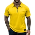 thumbnail image 2 of LNZGNM Polo Shirts for Men Quarter Zip Short Sleeve Classic Fit Golf Shirts Stylish Solid Color Collared T-Shirts Lightweight Breathable Summer Top with Pocket,Yellow 2XL, 2 of 6