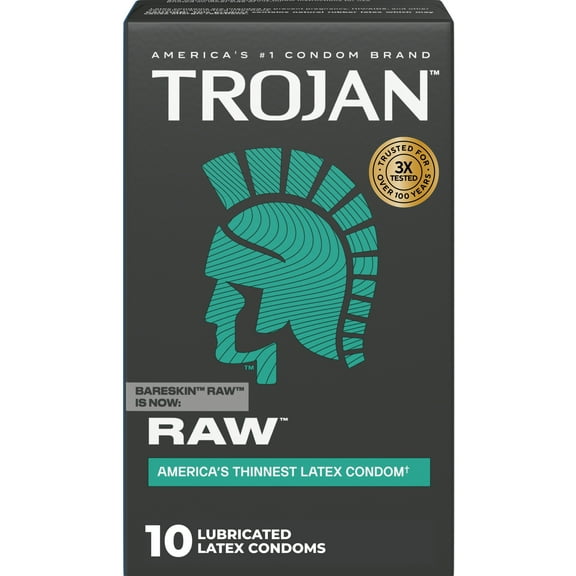 Trojan Raw Thinnest Premium Latex Lubricated Condoms for Men, 10 Count