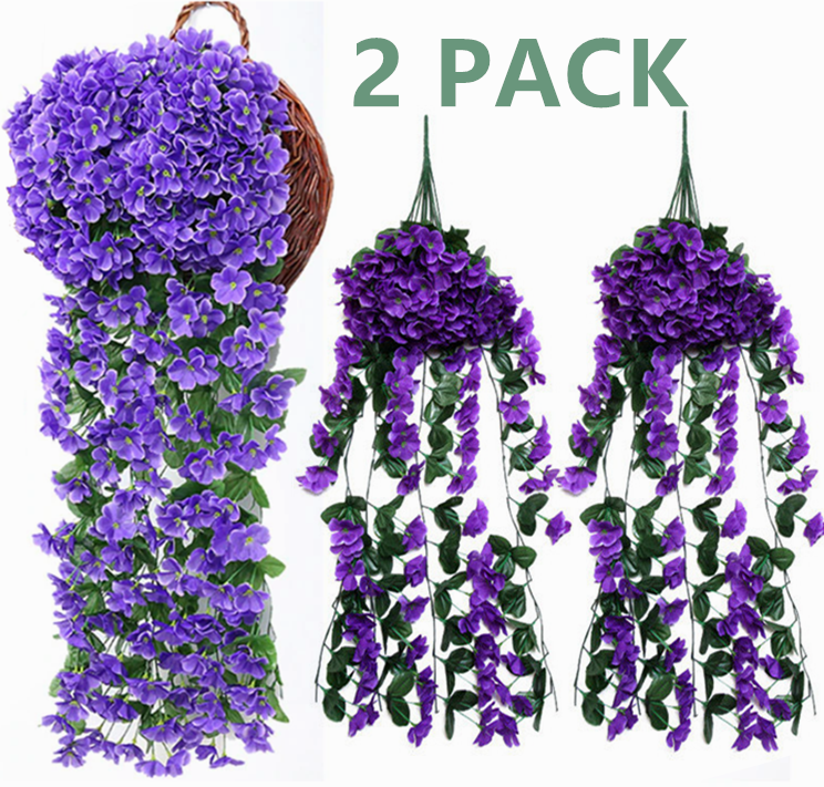 Wisdom 2 Pack Hanging Flowers Artificial Violet Flower Wall Wisteria