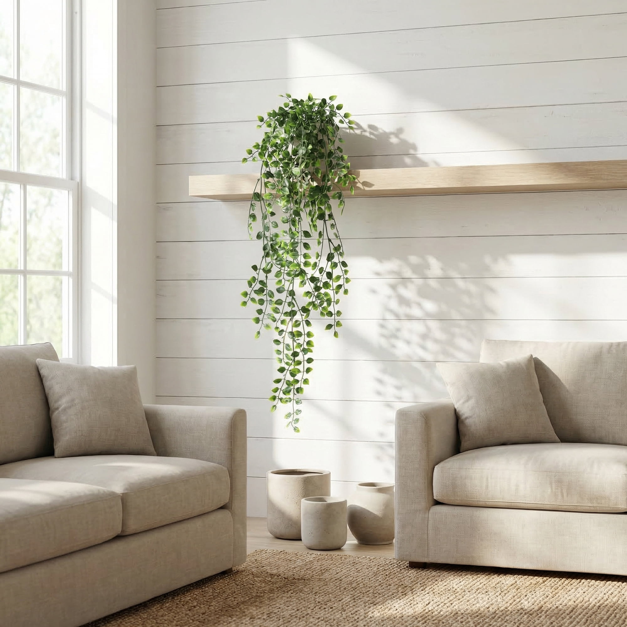 Unique Bargains Artificial Hanging Plants Faux Eucalyptus for Decor Five-Pronged Ivy