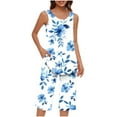 thumbnail image 2 of QATAINLAV Capri Pajamas for Women Summer Sleeveless Tank Tops and Crop Pants Sleepwear 2 Piece Outfits Trendy Floral Print Cotton Lounge Sets White M, 2 of 7
