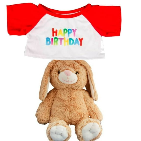 New Flopsy the Bunny Plush Toy In Happy Birthday T-Shirt with Red Sleeves - 8 Inch Bunny Stuffed Animal, Cute & Soft Cuddly Birthday Teddy Bear, Gift for Kids, Birthday Decor, Party Favor