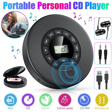 Portable CD Player Personal Anti-Skip MP3 Music Walkman Rechargeable w/ Speakers
