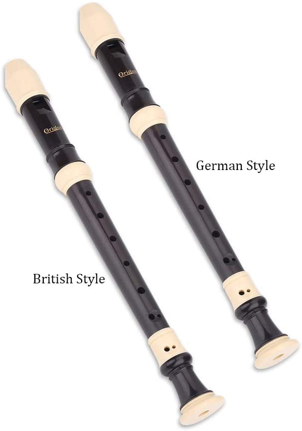 British Style Soprano Recorder,Oriolus 8 Hole Key of C ABS Soprano Flute with Cleaning Rod and Storage Bag British/German Style Musical Instrument,Black. 