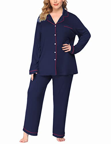 IN'VOLAND Women's Plus Size Pajamas Set Long Sleeve Sleepwear Button Down Night Shirt Soft Pjs Lounge Sets16W-28W 