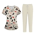 thumbnail image 3 of Minjewel Women's Plus Size Printed V-Neck Short Sleeve Scrubs for Women Set, Vibrant Animal & Floral Print Scrub Set for Healthcare & Caregiving,Beige L, 3 of 5