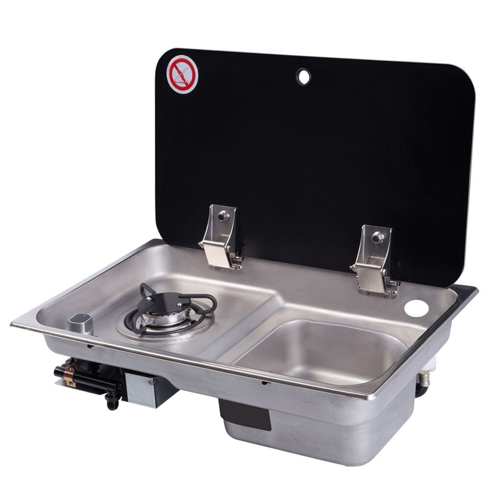 Boat Caravan Camper 1 Burner Gas Stove Hob and Sink Combo with Glass Lid GR-903