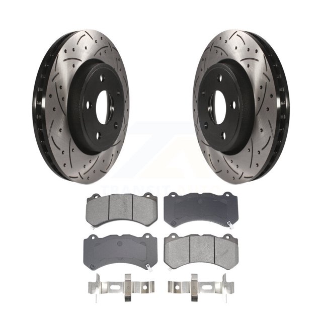 Transit Auto Front Coated Drilled Slotted Disc Brake Rotors and Semi-Metallic Pads Kit for Car 2012 Jeep Grand Cherokee 6.4L with 330mm Diameter Rotor KDS-101036