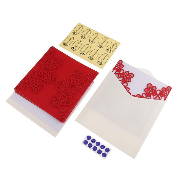 10 tarjetas de invitación de boda cortadas con láser, sobre de encaje hueco para fiesta de cumpleaños, rojo oro Yuyangstore Invitación De Boda