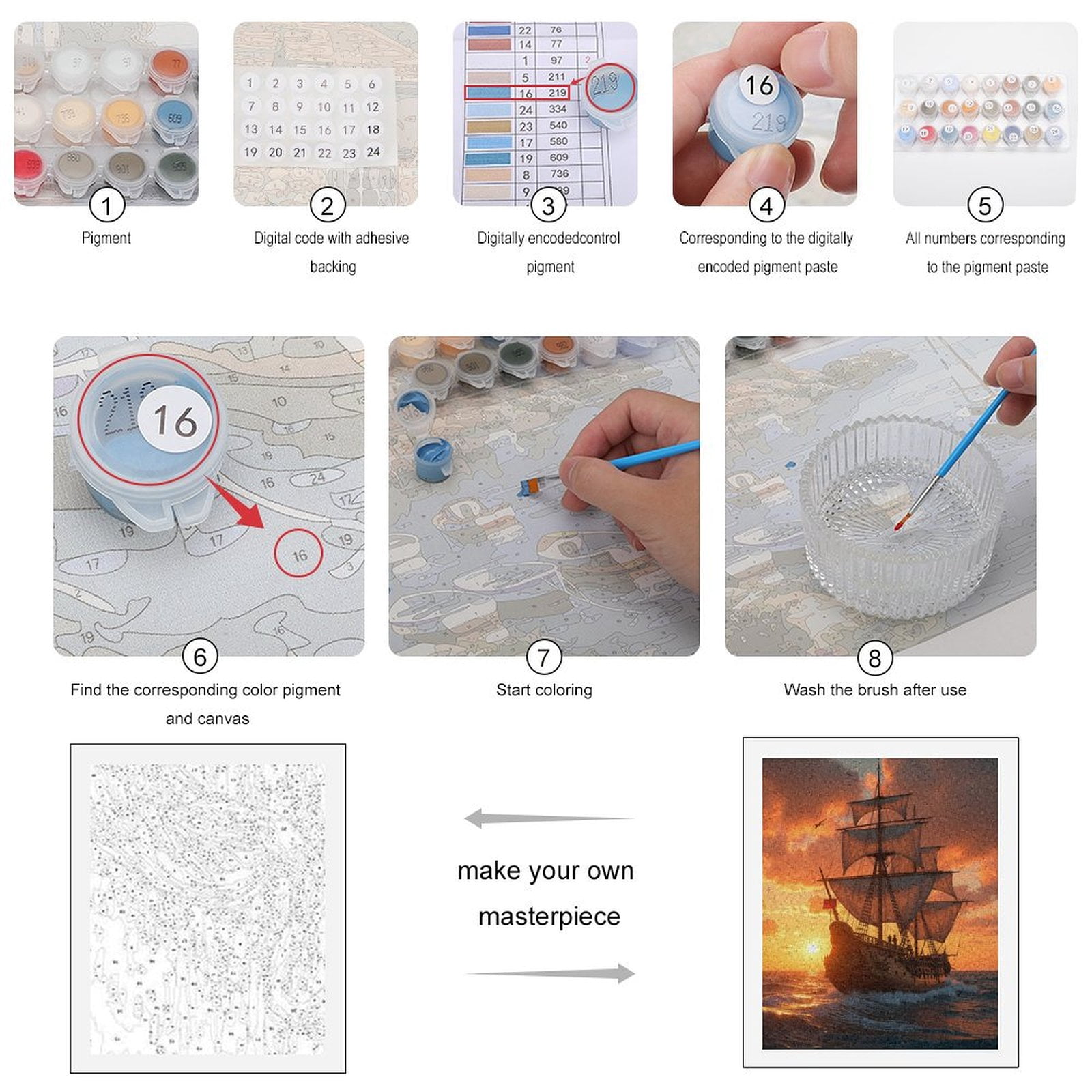 Paint By Numbers Kit for Adults Beginner - DIY Sailing Ship Sunset Ocean Adventure Canvas Painting Kits for Adults, Frameless Paint By Number for Adults for Home Wall Decor 16x20 Inch