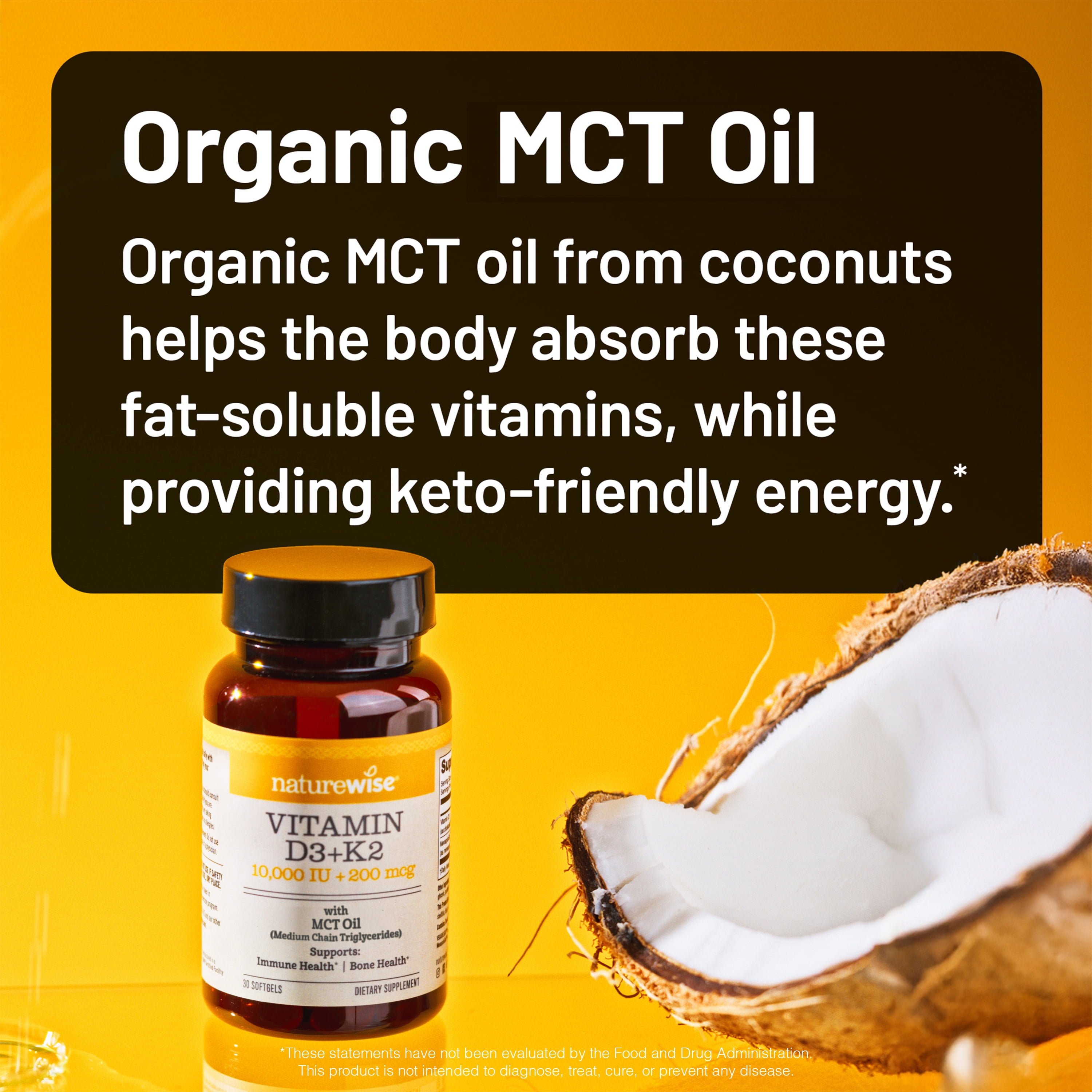 NatureWise Vegan Vitamin D3 10000IU + K2 - Organic Coconut MCT Oil - 90 Softgel[90-Day Supply]