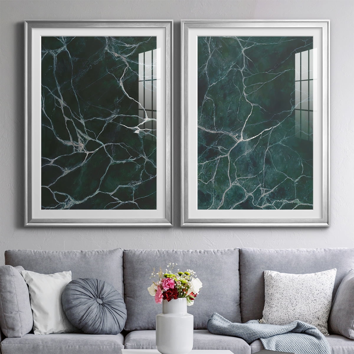 Wexford Home Jade Marble I Premium Framed Print, 22.5" x 30.5" - Ready to Hang, Silver (Set of 2)