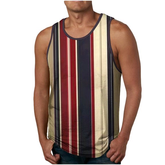 WRKEKC Gym Tank Tops for Men Stripe Print Stretch Rounded Neck Sleeveless Tee for Casual Summer Training