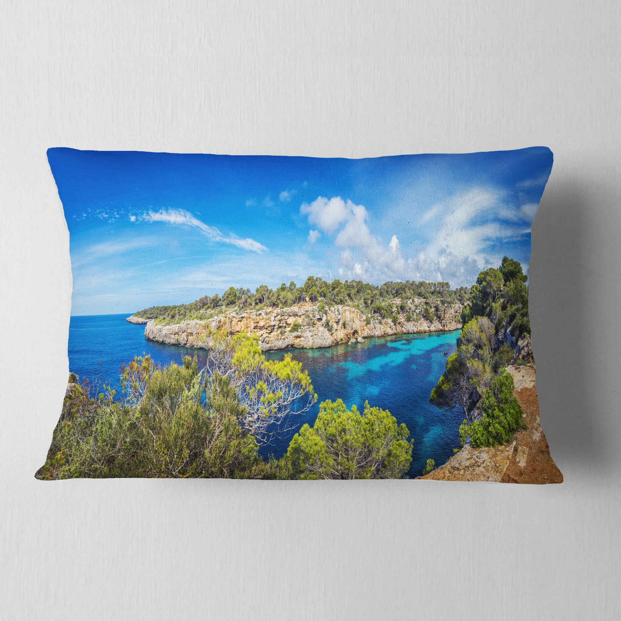 Designart 12" x 20" Blue Polyester Throw Pillow