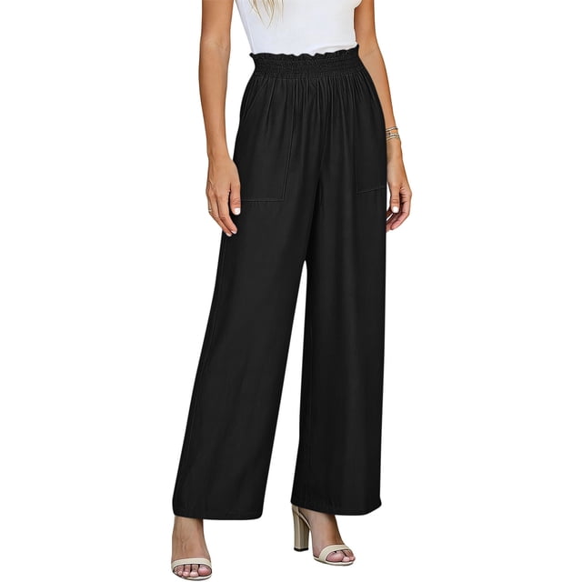 Pantalones de Cintura Alta de Pierna Ancha para Mujeres Trabajo Casual Pierna Ancha Recortada Viaje Senderismo Cintura Elástica con Bolsillos