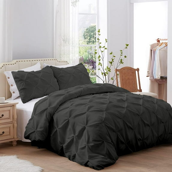 Pinch Pleated Duvet Cover Set 3 Piece Set with Zipper Closure, 400 Thread Count & 100% Egyptian Cotton, Pleated Pinch Comforter and Protector with Pillowcases - Dark Gray Solid, Cal King/King Size.