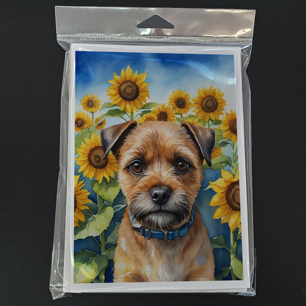 Border Terrier in Sunflowers Greeting Cards Pack of 8 7 in x 5 in