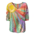 thumbnail image 6 of DHFJKG Tshirts Shirts For Women Boho Top Rainbow Print 3/4 Sleeve V Neck Loose Fit Graphic Tees Retro Bohemian Stylish Tops, 6 of 6