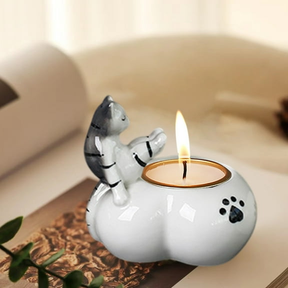 Costeam Creative Cute Cat Ceramic Candle Holders, Valentine's Day Couple Aromatherapy Candle Cups, Holiday Home Ornaments