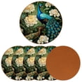 thumbnail image 2 of Peacock Set of 6 Round Microfiber Leather Coasters, 11x11 cm/4.3x4.3 in - Absorbent Drink Mats for Table Decor, Bottom - Stylish and Durable Cup Holders for Home and Office Use, 2 of 6