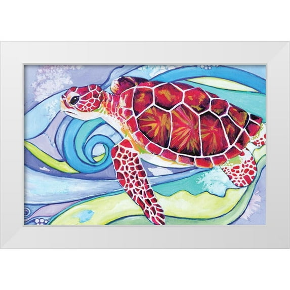 Seay, Anne 18x13 White Modern Wood Framed Museum Art Print Titled - Surfin Turtle