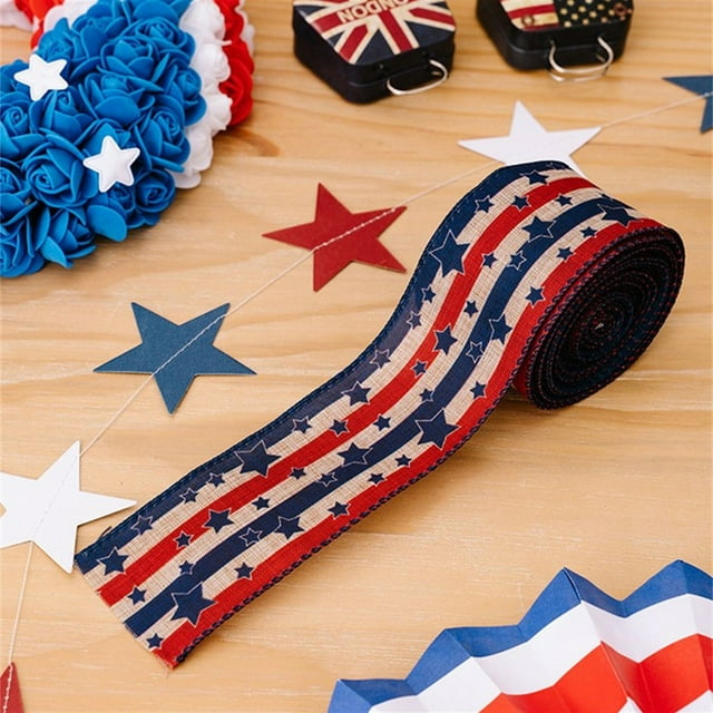 Fiudx Cinta Patriótica, Diseño de Bandera Vintage, Diseño Retro de Estrellas y Rayas, Manualidades, Decoraciones para El Día de La Independencia, Fiesta Del Día de Los Caídos, Rollo de 5 Metros, Cint