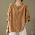 thumbnail image 5 of Womens Tops Fashionable Retro Embroidered Round Neck Five Quarter Sleeved Short Sleeved Blouse Plus Size Women Tops Summer Blouses for Women, 5 of 6
