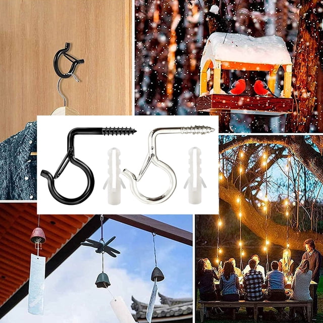 Vaidha 6 PCS Outdoor Hooks For Outdoor String Lights, With Transparent Plastic Box,Screw Hooks For Hanging Plants/Wind Chime/Basket, Securely Buckle Design, Windproof