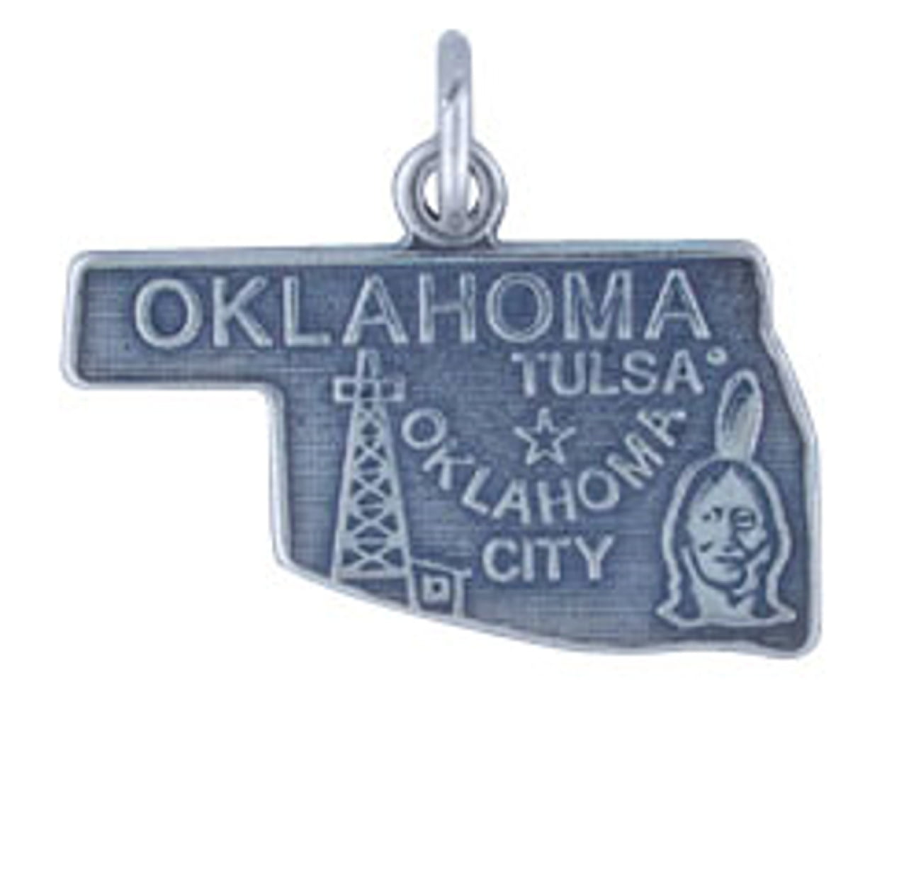 .925 Sterling Silver Oklahoma State Map United States Pendant Necklace