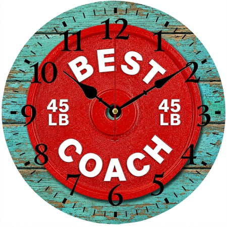 CozyHour 9.84 Inch Coach Wall Clock, Vintage Weight Plate Fitness Gym Wall Decor, Easy to Read Analog Clock for Home Gym, Office, Sports Room and Coach Gift