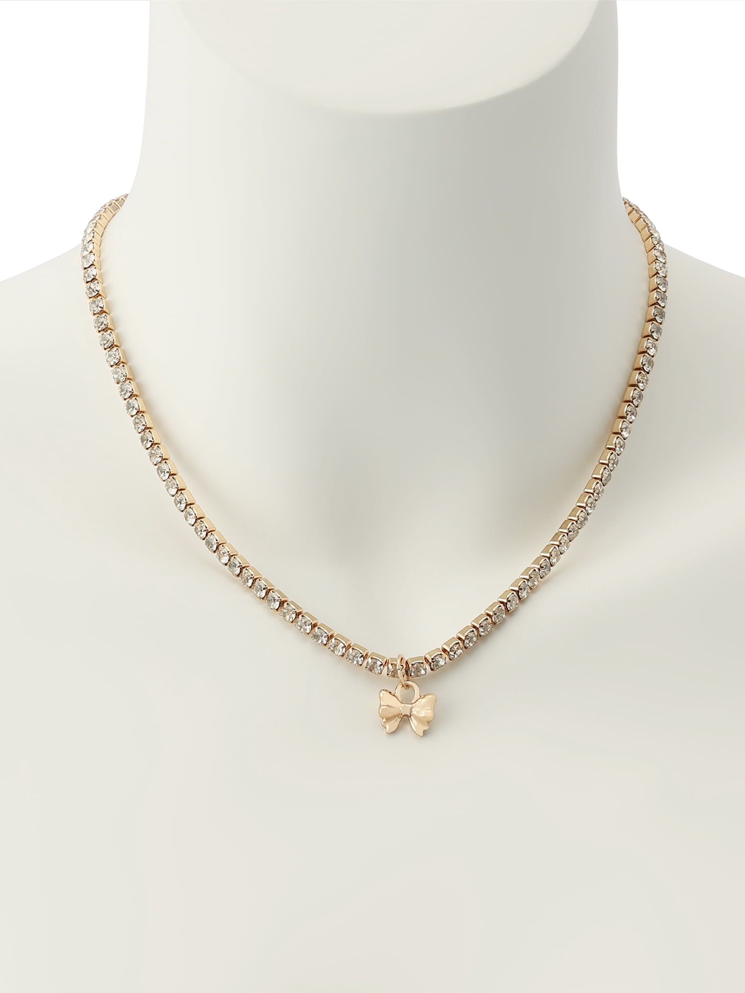 Madden NYC Women's Fashion Crystal Bow Hoop Earring & Necklace Jewelry Set