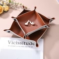 thumbnail image 3 of Uxcell 2pcs Bandeja Valet de Cuero PU Unisex Plegable Pequeña Bandeja de Captura Portátil Bandeja de Mesa de Entrada Bandeja de Mesita de Noche Escritorio Color Marrón Plateado, 3 of 6