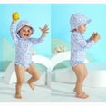 thumbnail image 2 of Younger Tree Infant Baby Girl One-Piece Swimsuit Long Sleeve Rash Guard Swimwear Hat Bathing Suit Set for 12-18 Months, 2 of 7