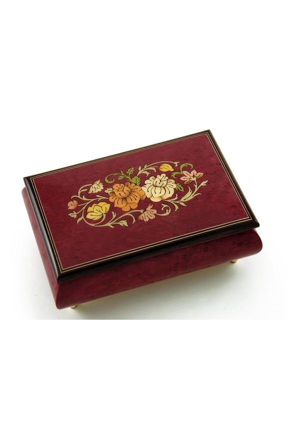Remarkable Red Wine Floral Theme Wood Inlay Musical Jewelry Box - California Girls