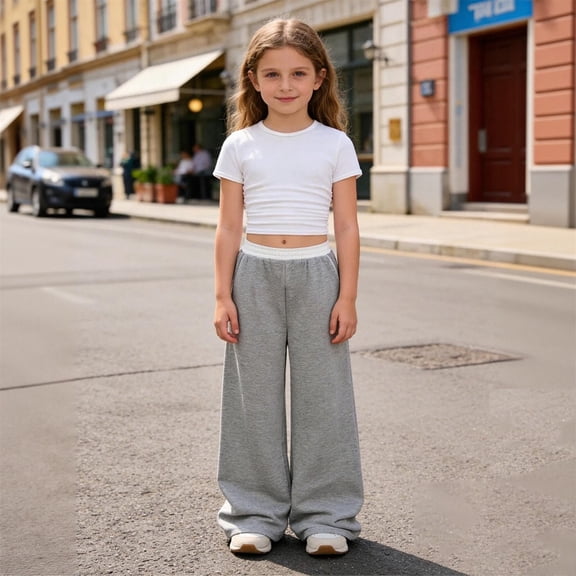 ZHOGXU Toddler Kids Girls Outfits 2 Piece Short Sleeve Round Neck Solid Color Top And Pants Stylish Comfortable Soft Sets For Casual Daily Wear,Grey,11-12 Years