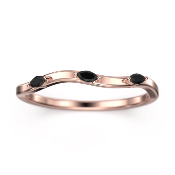 0.12ct Marquise Black Diamond Moissanite 18K Rose Gold Over Silver Wedding Band