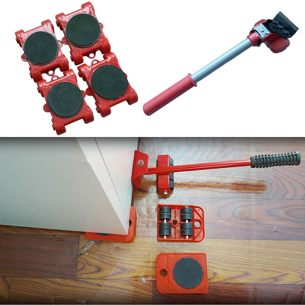 XISAOK Furniture Mover Tool Transport Lifter Heavy Stuffs Moving 4 Wheeled Roller with 1 Bar Set