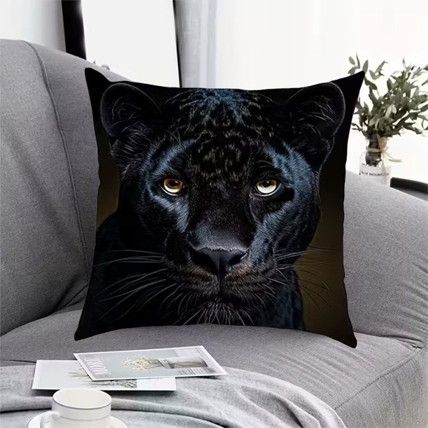 Funda de cojín de lino con estampado de animales para sofá y salón | Funda de cojín con estampado de león y ranura | Funda de almohada decorativa de poliéster de 45 x 45 cm