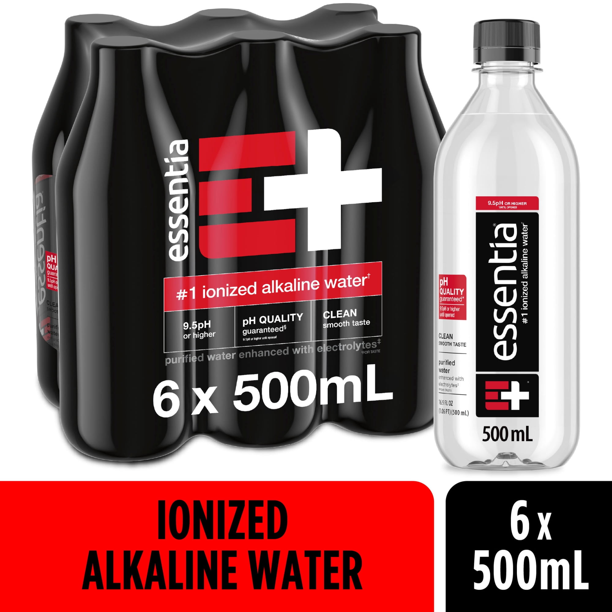 Essentia Ionized Alkaline Water, 9.5 PH until opened, 99.9% Pure, Bottled Water, 6PK 0.252 fl oz