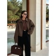 thumbnail image 5 of Women Cropped Wool Jacket Warm Winter Fleece Jacket Zip Up Short Pea Coats with Pockets Brown S, 5 of 9
