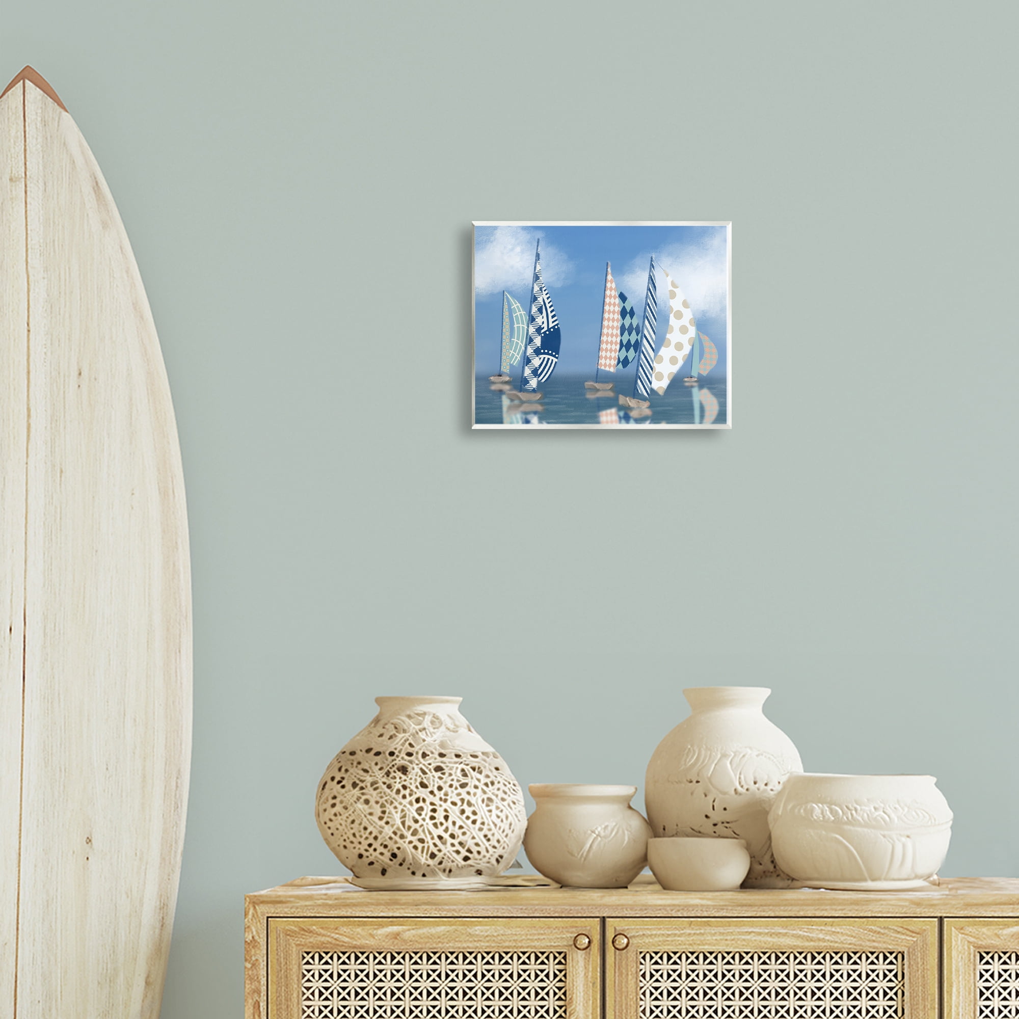 Stupell Industries Patchwork Coastal Sailboats Transportation Painting Unframed Art Print Wall Art, 14 x 11